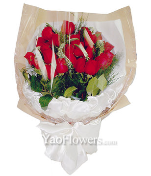 24 Red Roses, Veronica & Greens