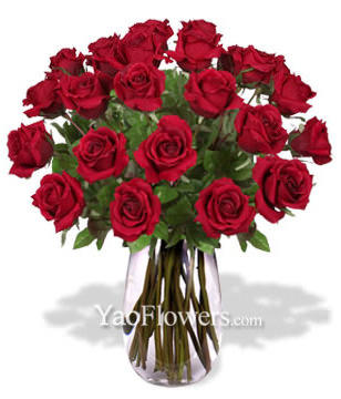 24 Red Roses With a Vase