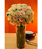 Two Dozen Pink Roses With a Vase