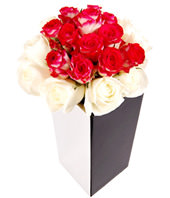 24 White, Pink And Red Roses In Vase 