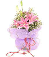 3 Pink Lilium with crystal grass