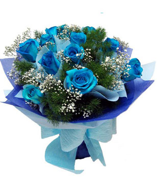 12 Blue Roses Hand Bouquet