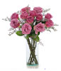 12 Purple roses in a glass vase