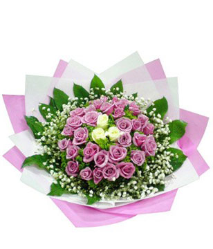 3 White Roses + 33 Purple Roses 