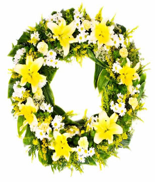 Wreath of Yellow Lilies & White Daisies 