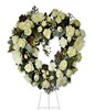 18 inches heart shaped,white roses,white daisies,white spider mums.Easel not included.