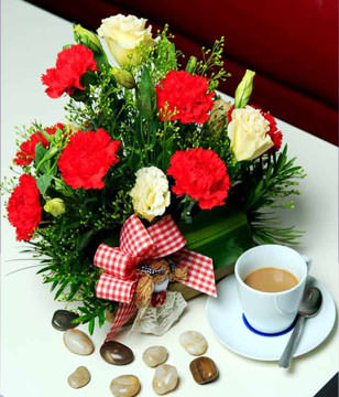 red carnations and eustomas