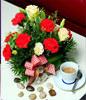 red carnations and eustomas