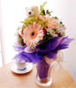 3 pink gerberas and a bear