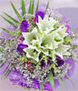 6 white lilies and 6 purple roses