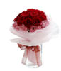 12 red roses and pink eustomas 