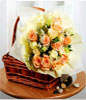 10 champagne roses and eustomas