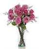 12 Purple roses in a glass vase