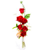 Rose Arrangement With Bear - 6 Red Roses With Greenery 