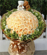 99 champagne roses with gift box, Two cute bears