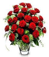 True Love: 24 red roses (Vase included)