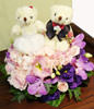 11 rose,8 pink and purple platycodon grandiflorum,with 2 cute bears