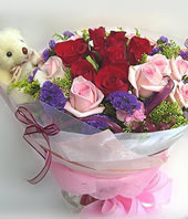 9 Red roses,9 Pink roses and A bear
