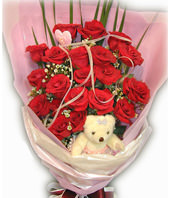 21 Roses with top class,A bear