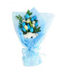 Bouquet of 9 Blue Roses & White Carnations 