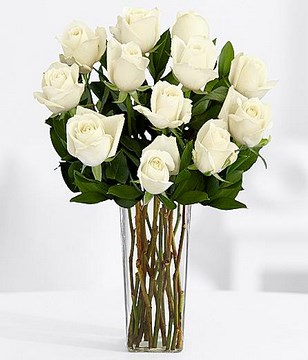 One Dozen Long Stemmed White Roses