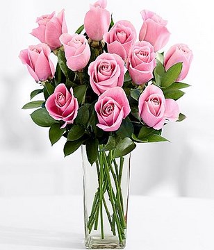 One Dozen Long Stemmed Pink Roses