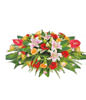 Table Basket -  Anthurium, Pink Lily , red sunflowers , champagne roses , pink long carnations , green leafy