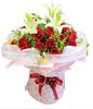 19 red roses, 2 White Lilium