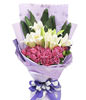 26 purple roses , four Lilium lily , green leafy interleaved