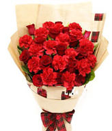 21 Red Carnations,11 Red Roses,Green Leaves