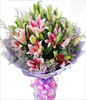 8 Pink Lilies,baby breath