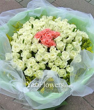 55 White roses,11 Pink roses