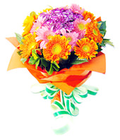18 golden yellow daisies ,12 pink daisies, 10 carnations