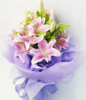 9 pink lilies with green foliages