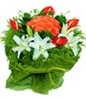 22 pink roses,4 white liles,4 flamingo flowers