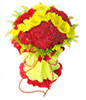 38 red carnations,12 yellow gerbera
