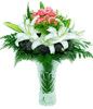 20 Pink carnations,4 white lilium
