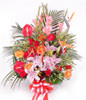 2 Pink lilium,10 red roses,6 Orange daisies
