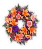 Traditional, colorful wreath of funeral flowers