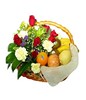 Fruit basket with roses and carnations arrangement