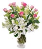 Combination of Roses, Orchids, Lilies In A Vase