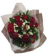 Bouquet of Gold and Red Roses with Filler