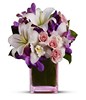 Vase arrangement of lilies and roses