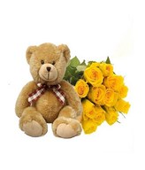 12 Yellow Roses and a Bear