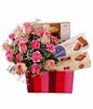 Pink Roses & Carnation with Assorted Chocolates in a Box