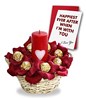 16 Pieces Ferrero Rocher chocolates in a basket with one Pillar Candle
