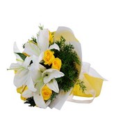 Bouquet of White lily and Yellow roses
