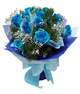 12 Blue Roses Hand Bouquet