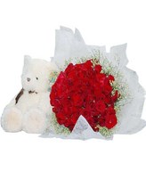 99 stalks red roses with 50cm bear