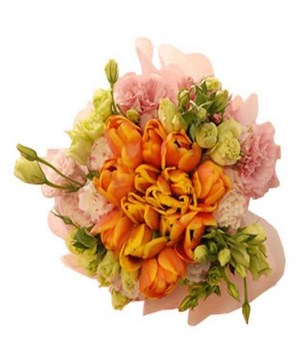 Bouquet of Orange Tulips with Pink and White Carnations